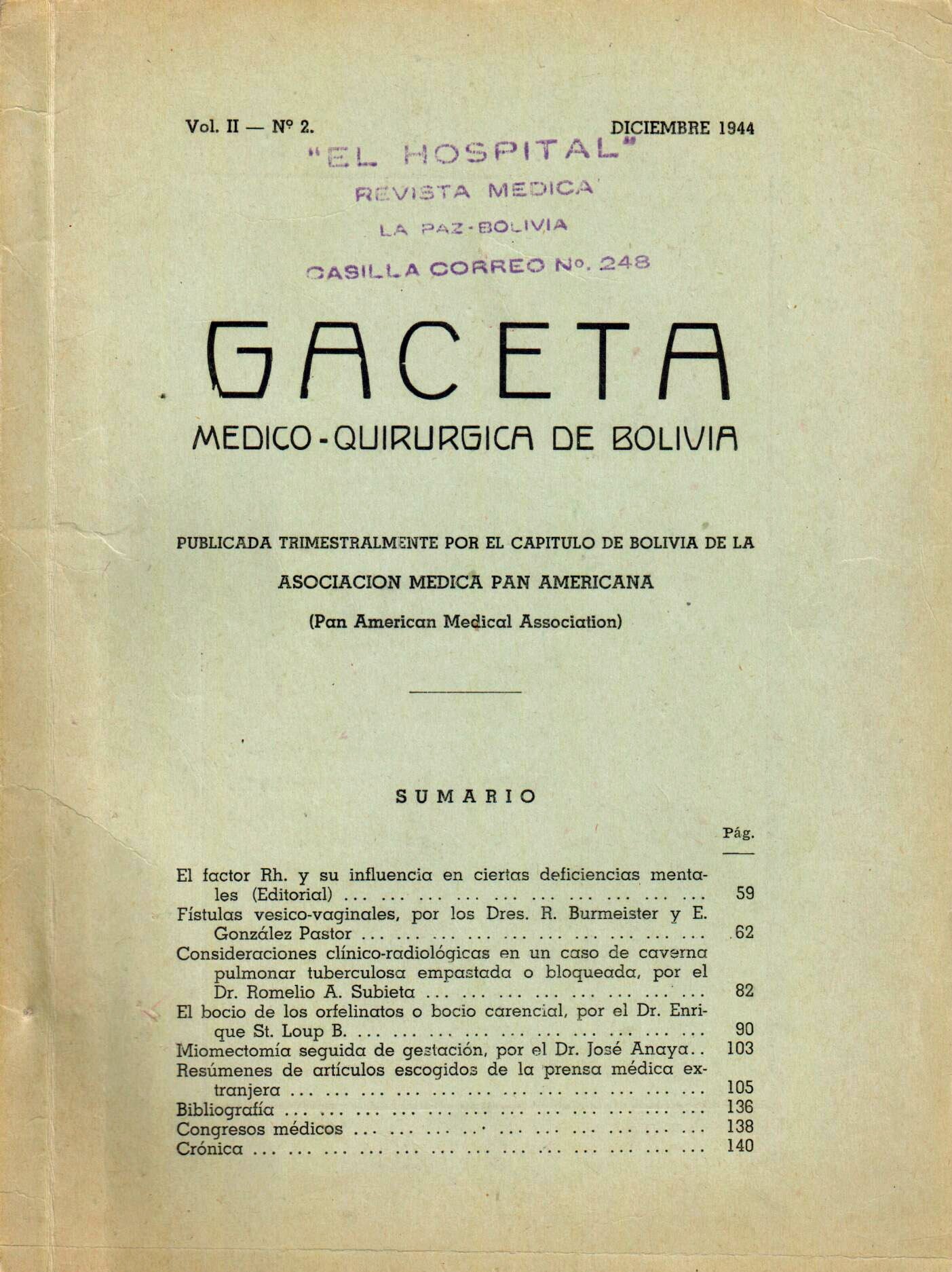 Portada de Gaceta Medico Quirurgica de Bolivia